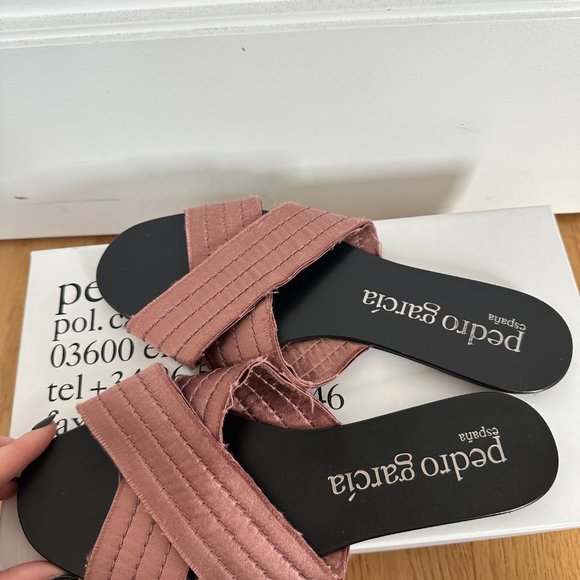 Pedro Garcia Elisa Slide Sandals Criss-cross Straps Pink Powder Satin Sz 39 - Picture 6 of 8
